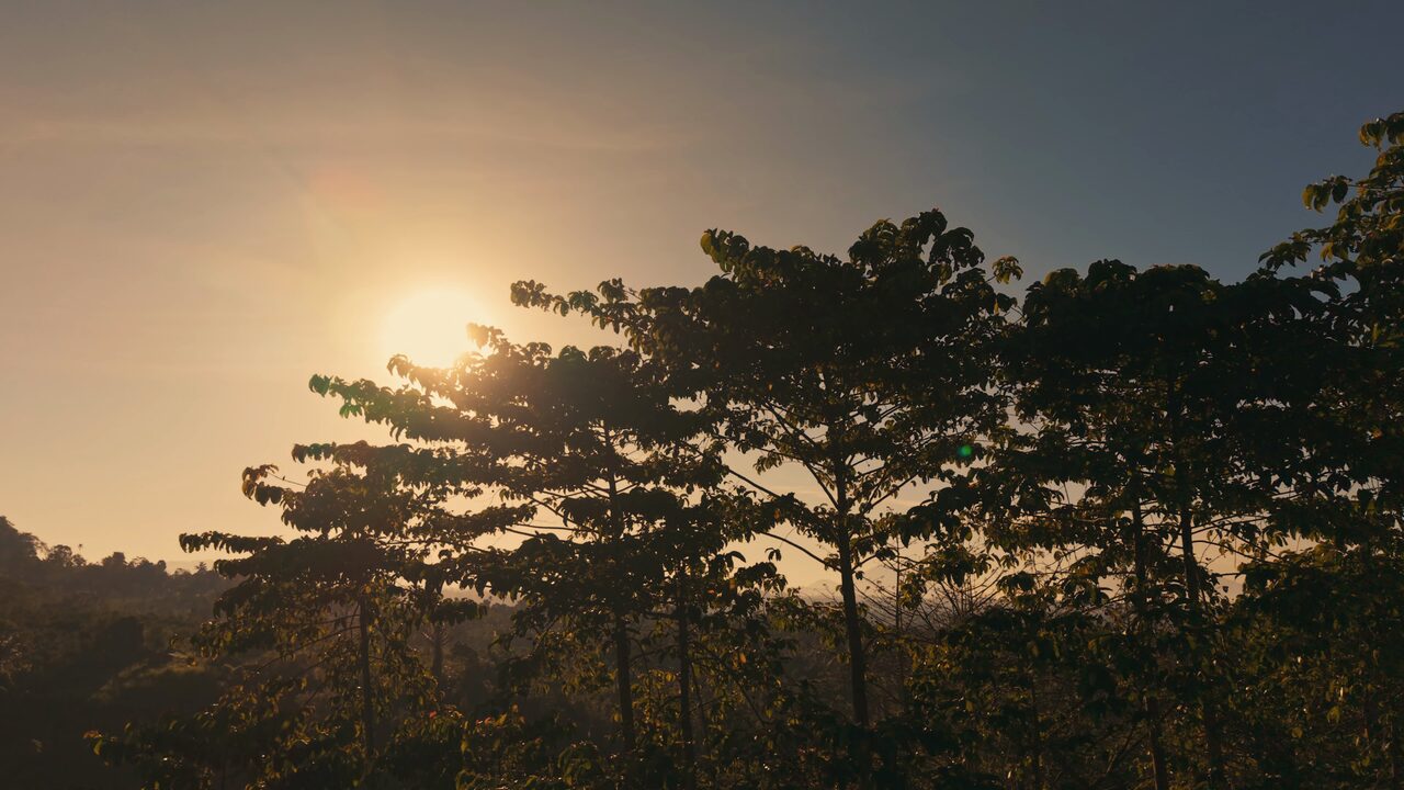 First light over the valley, with Bali’s volcanic peaks on the horizon